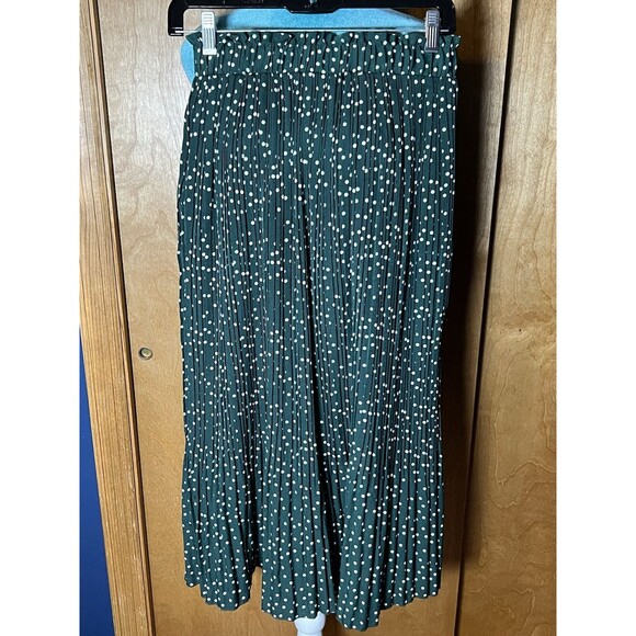 EXLURA Stretch Waist Pleated Skirt Forest Green Sz S NWOT Long Flowing Polkadot - Picture 2 of 3